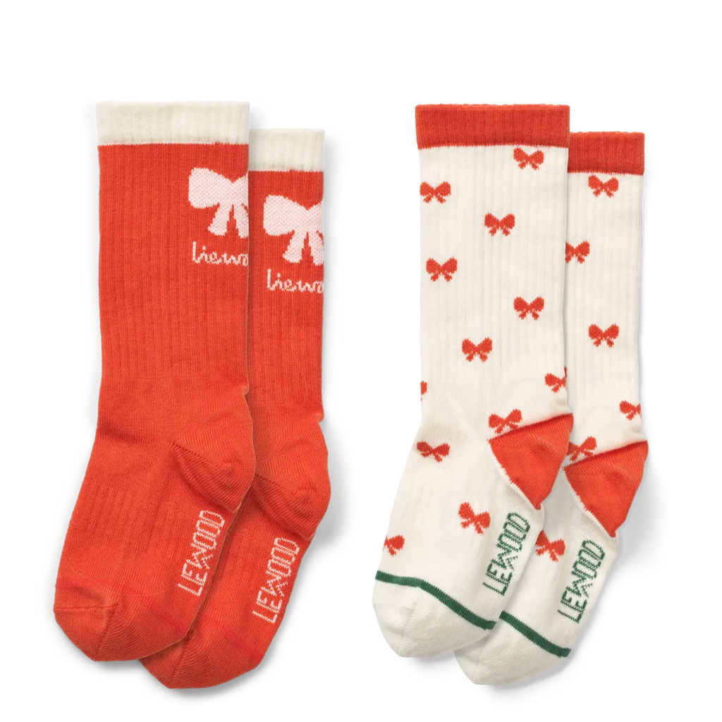 Liewood Socken Set 2er Pack LW19193 Annette 2360 Holiday bow apple red sandy mix