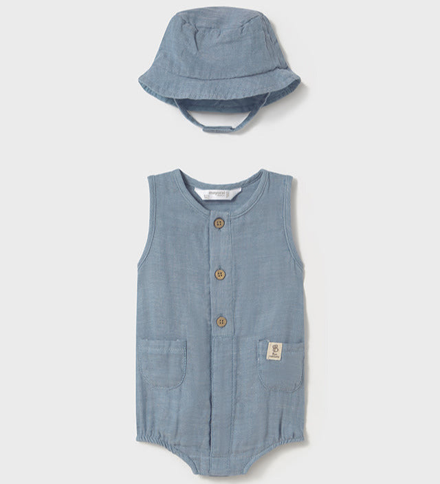 Mayoral Baby Strampler Denim Look mit Mütze 1603