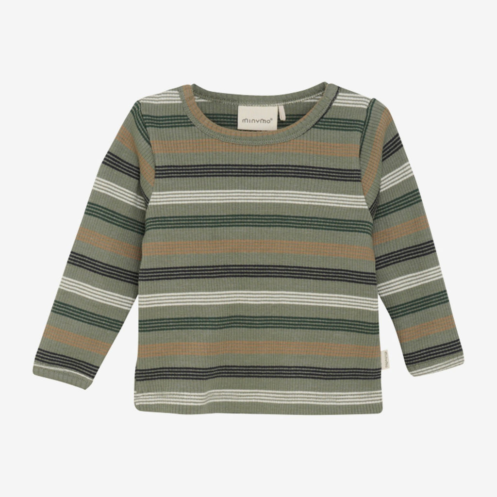 Minymo Baby T-Shirt langarm gestreift und gerippt 113715 sea spray 9212