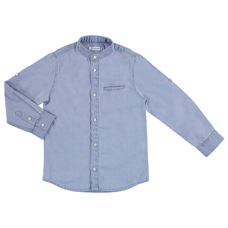 Mayoral Boy Hemd Langarm denim Mao-Kragen 3124