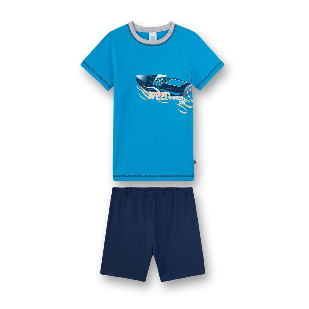 SANETTA - Junge Kurz Pyjama Speedboot blau