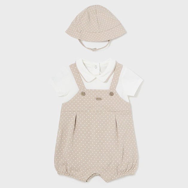 Mayoral baby bib romper with hat for newborns made of better cotton 1616 017 linen