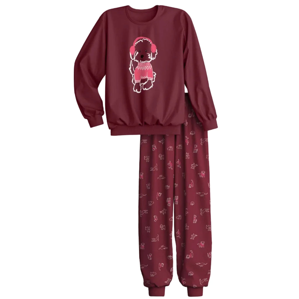 Calida_Bündchen-Pyjama_Girls_Hund_Weinrot_
