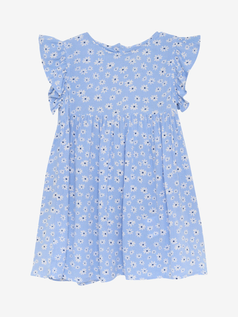 Kremalı Elbise Kız Çocuk Çiçek Desenli Elbise 840613 7032 Bel Air Mavi