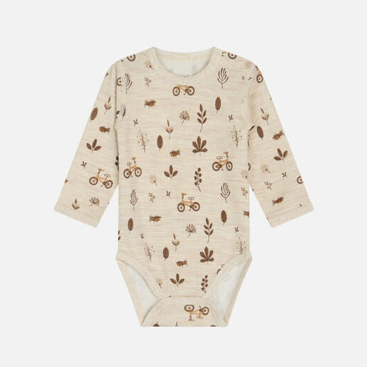 Hust & Claire merino wool bodysuit and bamboo with vehicles Baloo 37566 1290 wheat melange