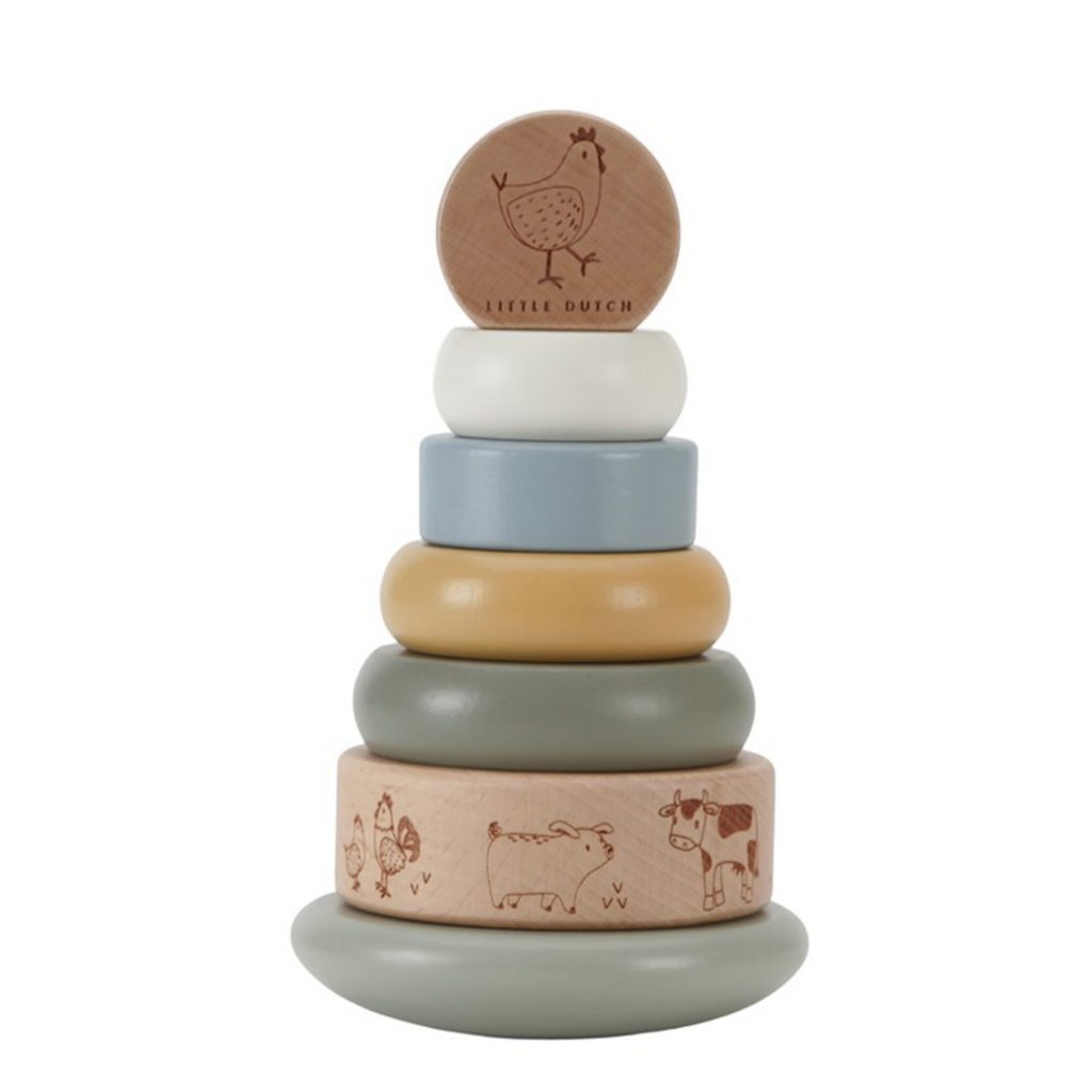 Little Dutch Wooden stacking tower with rings Little Farm LD7142