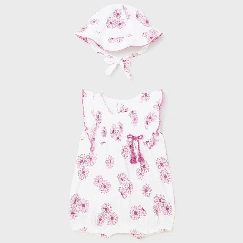 Mayoral romper with hat floral pattern 1607 038 pink