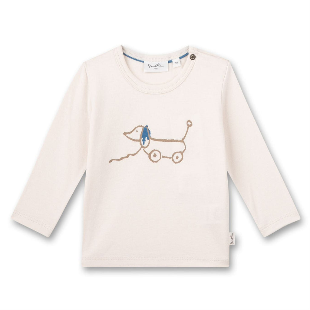 Sanetta baby long-sleeved t-shirt with dachshund off-white 11253