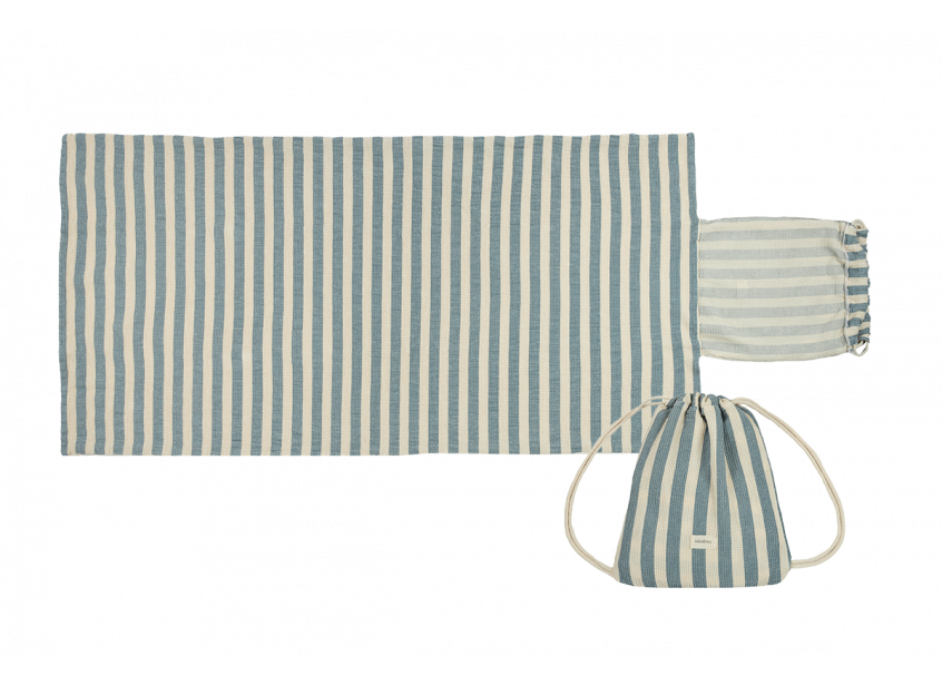 Nobodinoz - Geanta pentru prosoape de plaja 2-1-Set Portofino 68 x 140 cm Dungi albastre