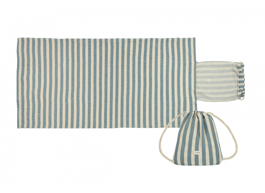 Nobodinoz - Sac à Serviette de Plage 2-1-Set Portofino 68 x 140 cm Rayures Bleues