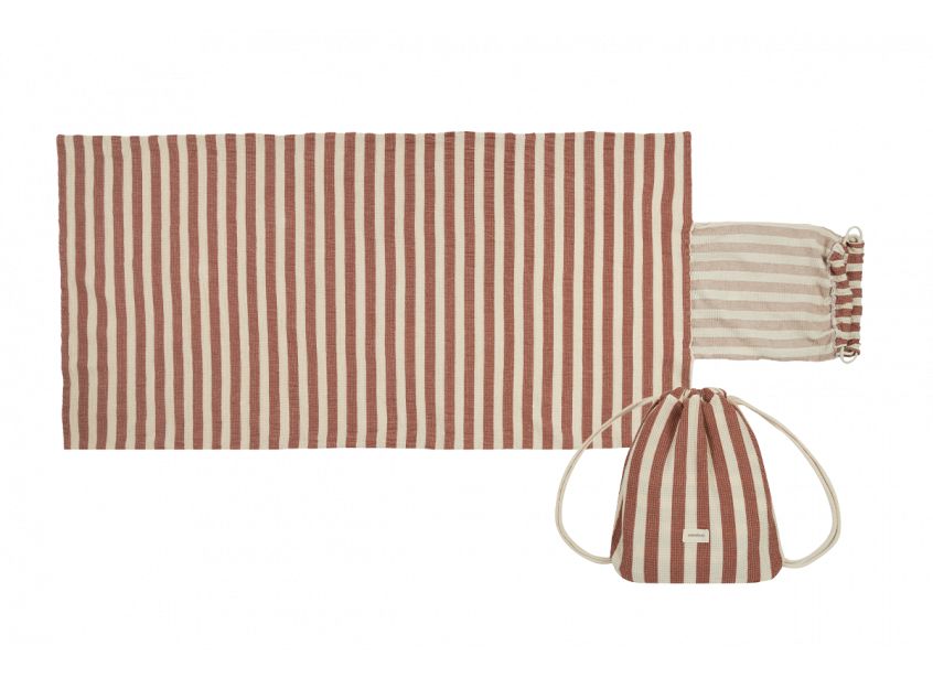 Nobodinoz - Geanta pentru prosoape de plaja 2-1-Set Portofino 68 x 140 cm Dungi rosii ruginite