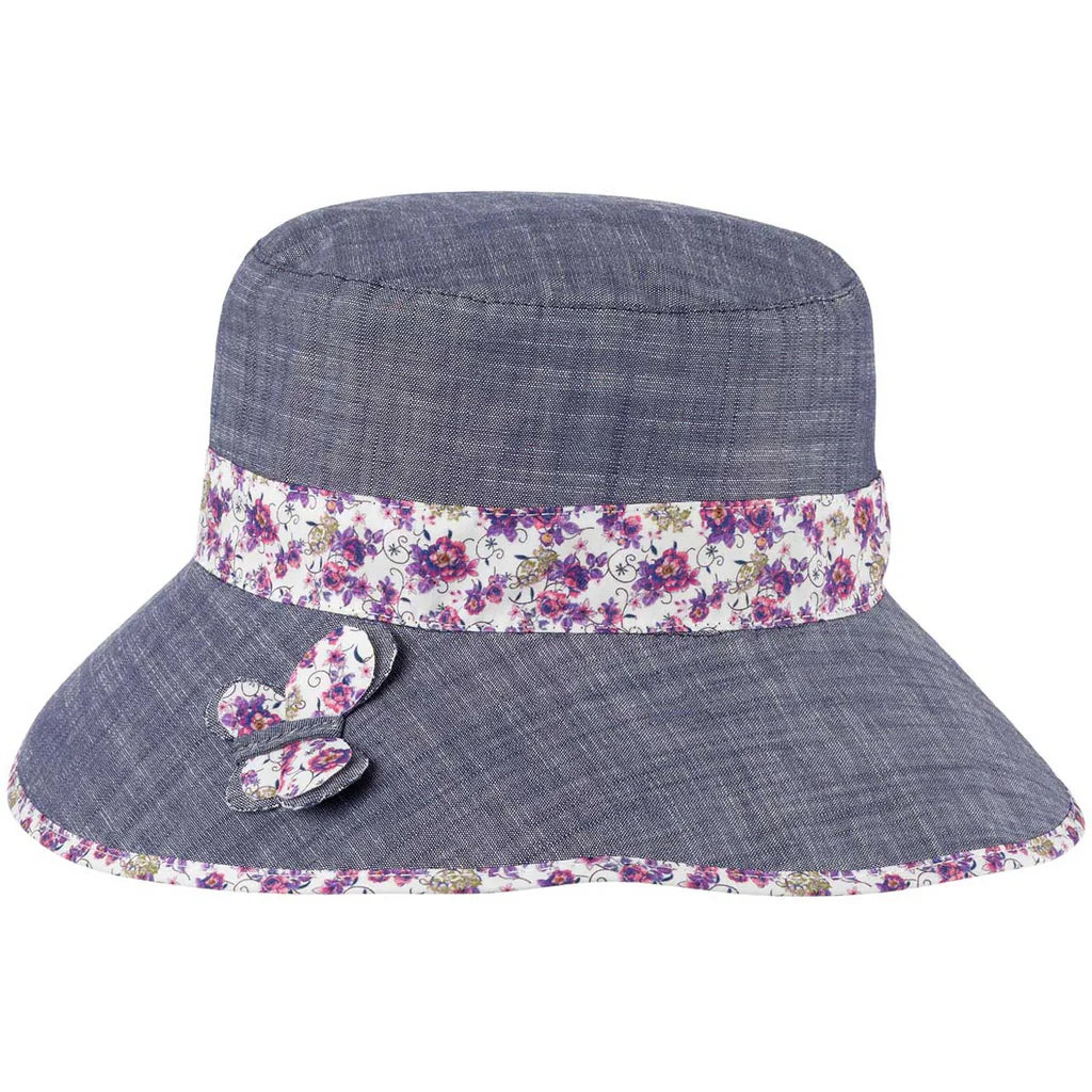 Pure Pure - Sonnenhut Jeansblau Blumen Violett GOTS