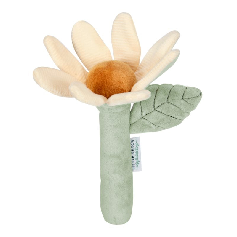 LITTLE DUTCH - Pëlhurë me lule rattle jeshile-bardhë LD8514