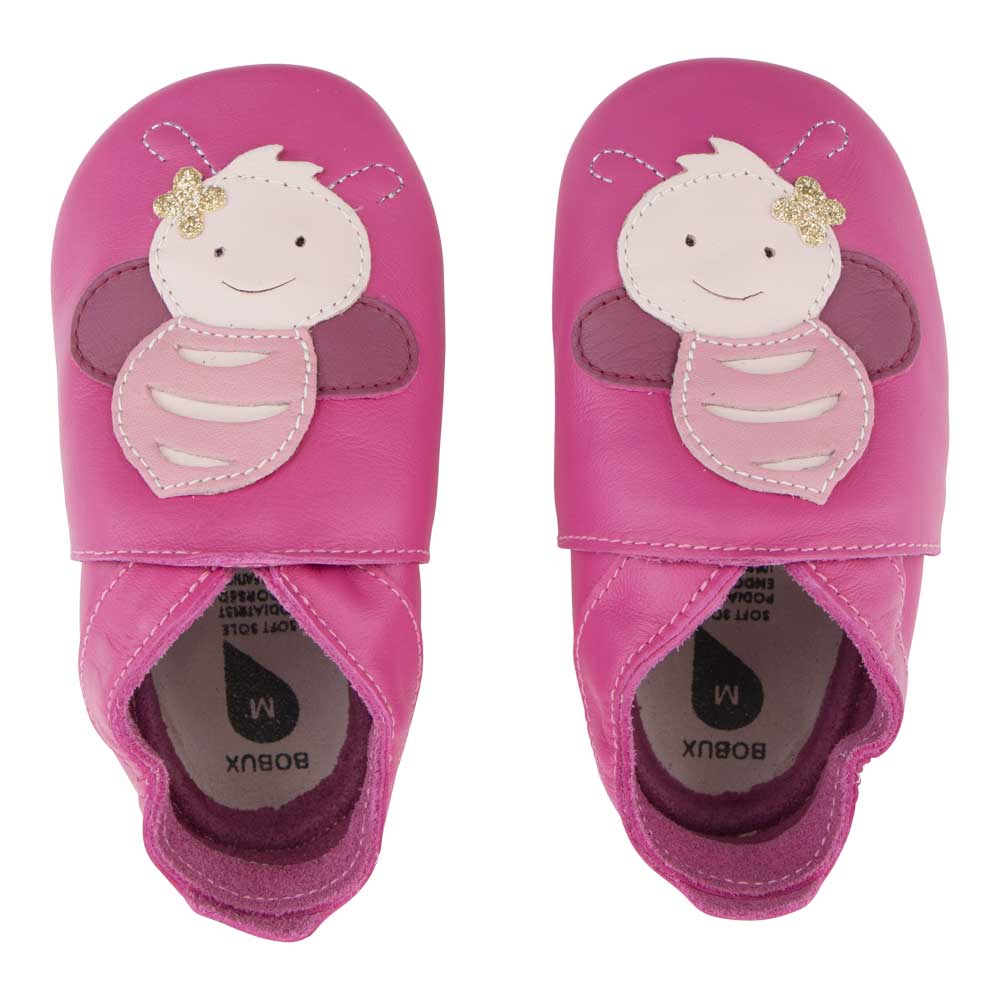 BOBUX - Zapatos para gatear Pinzones de cuero Bee Pink