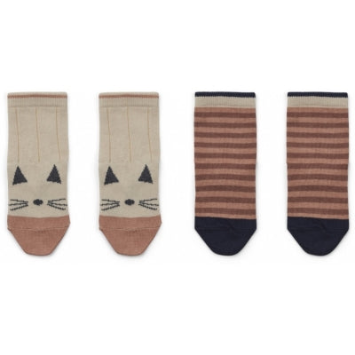 LIEWOOD - Socks Silas cat / Stripe coral blush set 2