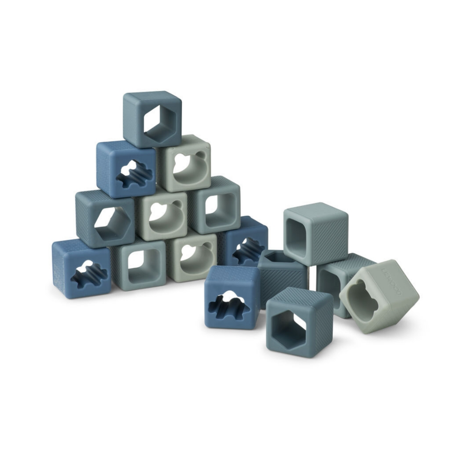 LIEWOOD - bloques de construcción Loren Tuscany Blue Multi Mix 16 piezas 100% silicona