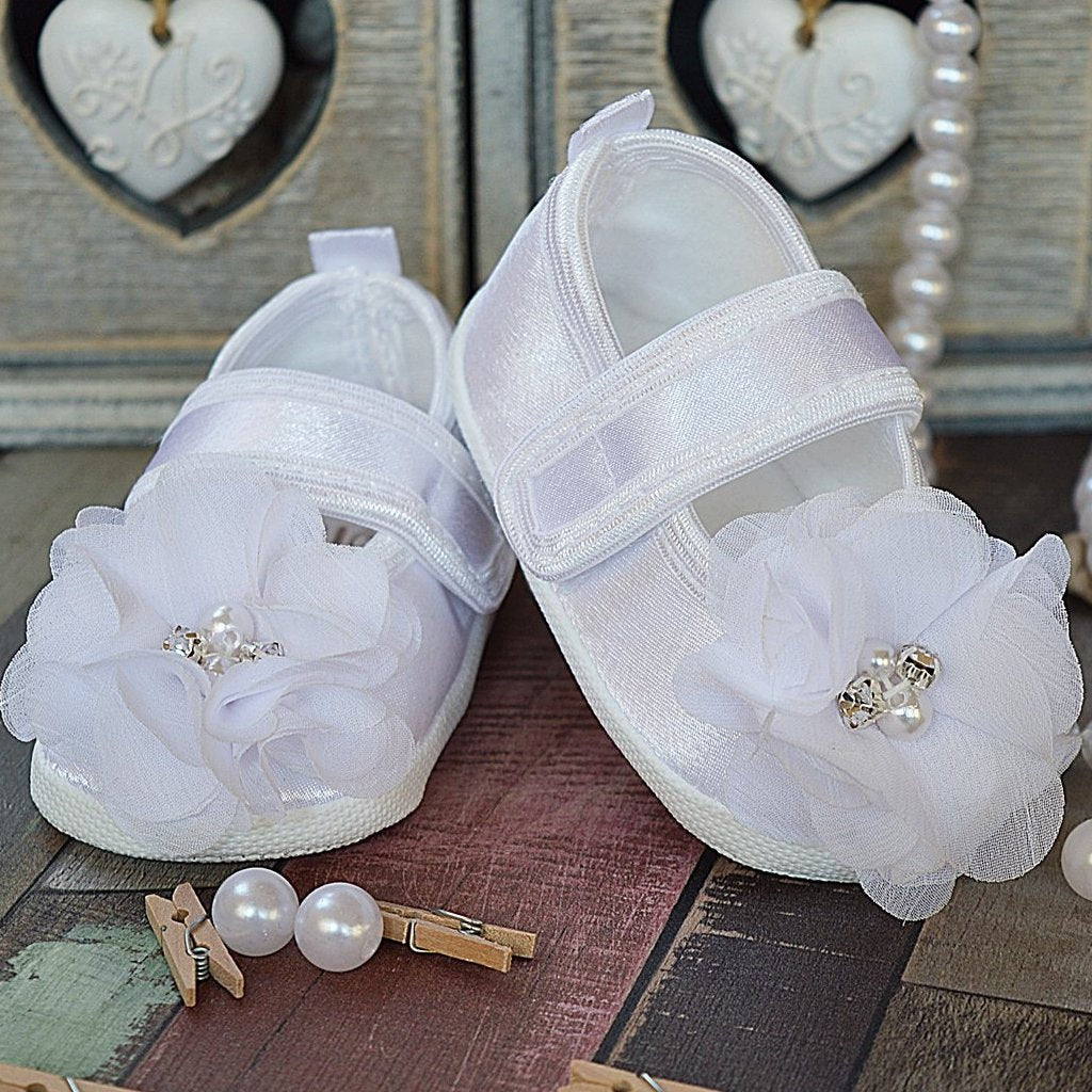 Këpucë pagëzimi Elly me rhinestones të bardhë