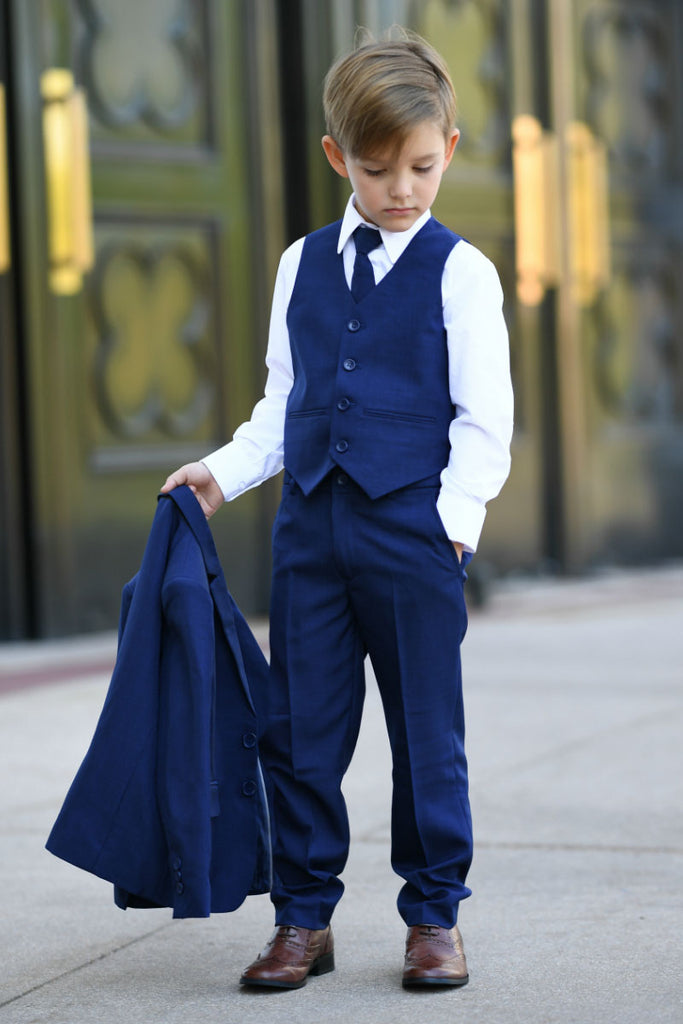 Suit Dario 5-piece with waistcoat and tie blue
