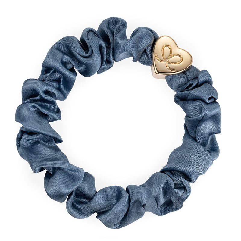 byEloise - Bangle Band Gold Heart Silk Scrunchie - Denim desteñido