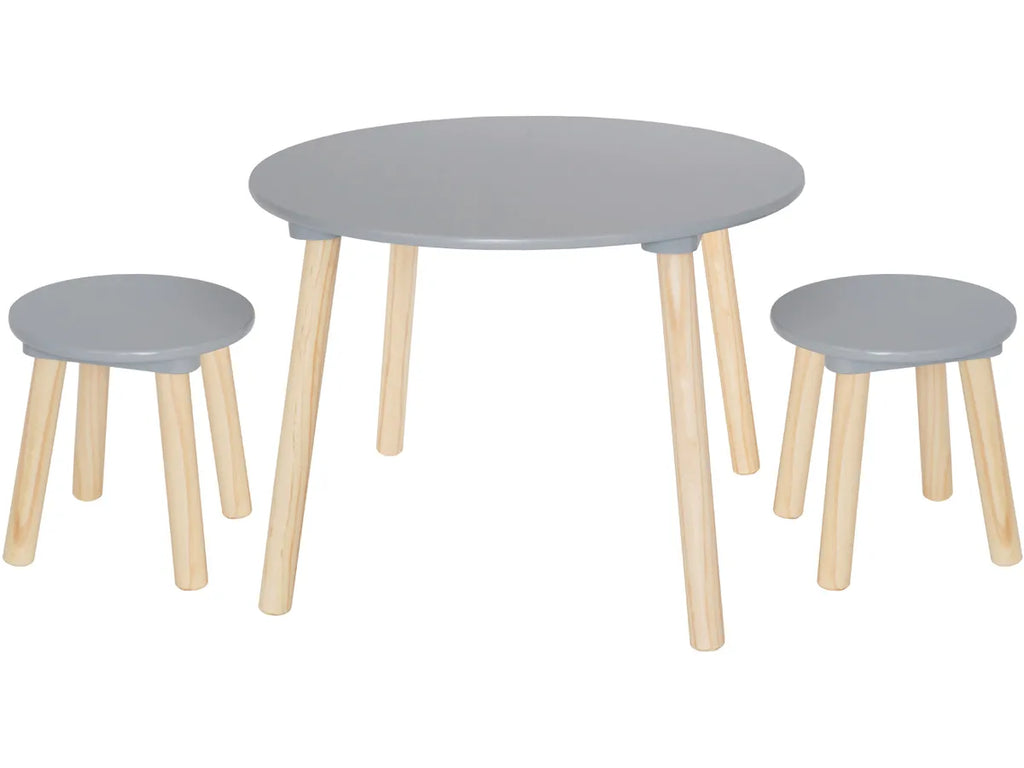 Tavolinë për fëmijë Jabadabado gri e rrumbullakët me 2 stola H13221