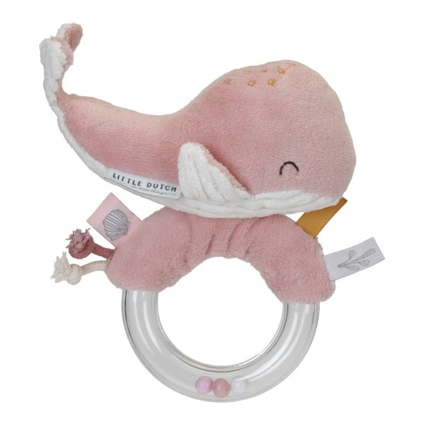LITTLE DUTCH - Cuddly toy ring rattle whale Ocean Pink LD4857