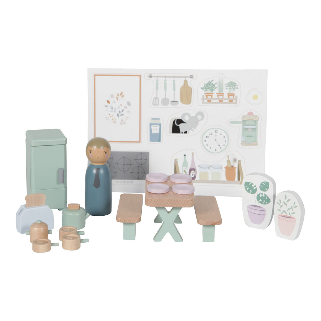 LITTLE DUTCH - Set da gioco per casa delle bambole in legno per bambini da cucina 19 pezzi LD4476