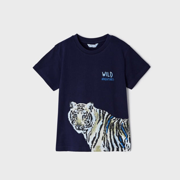 Chemise manches courtes Mayoral garçon avec tigre bleu 3007
