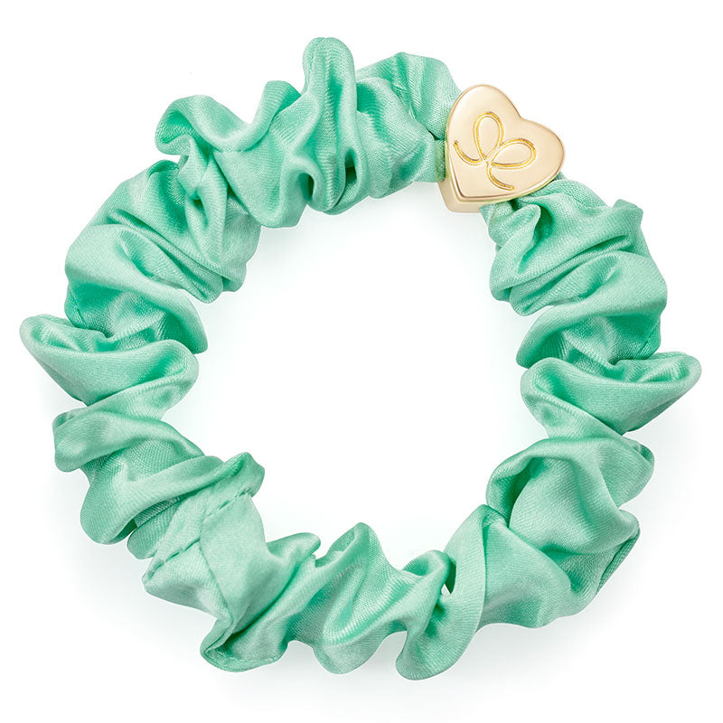 byEloise - Scrunchie in seta con cuore in oro con cinturino rigido - Menta