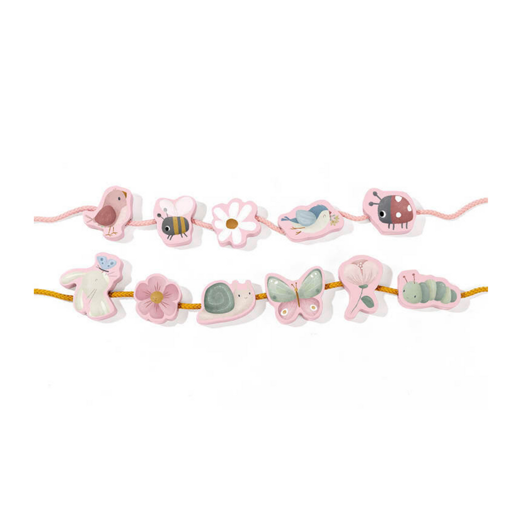 LITTLE DUTCH - Drvene perle za vezivanje Flowers & Butterfli