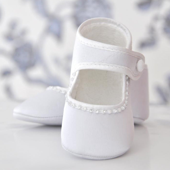 Pantofi de botez Santina cu strasuri albe