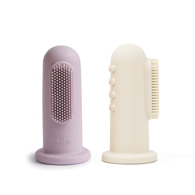MUSHIE - Set di 2 spazzolini da denti in silicone morbido lilla / avorio