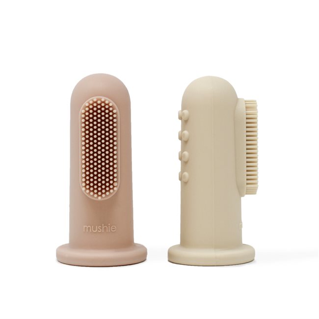 MUSHIE - Set di 2 spazzolini da denti in silicone per dita / sabbia mobile