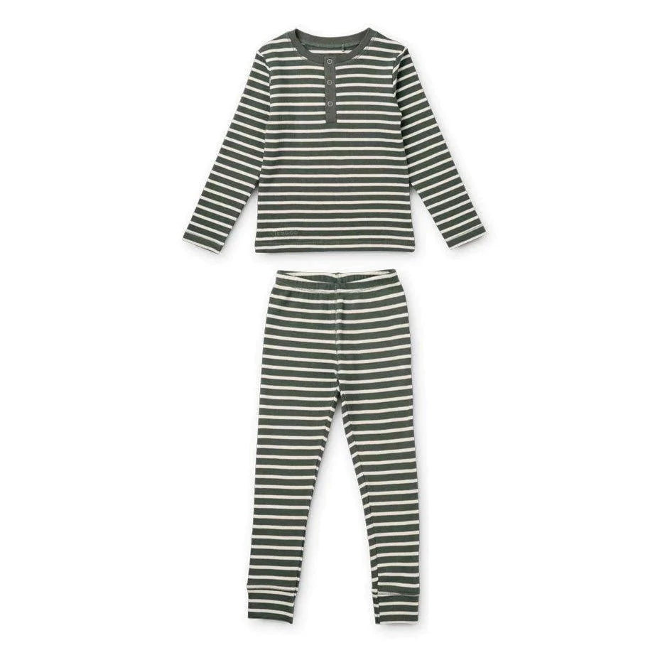 LIEWOOD - Pijama organică Wilhelm Stripe Hunter Green Sandy