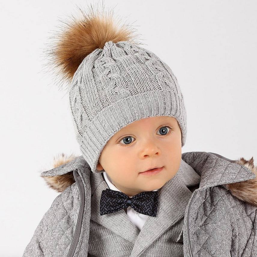 hat baby gray pompom
