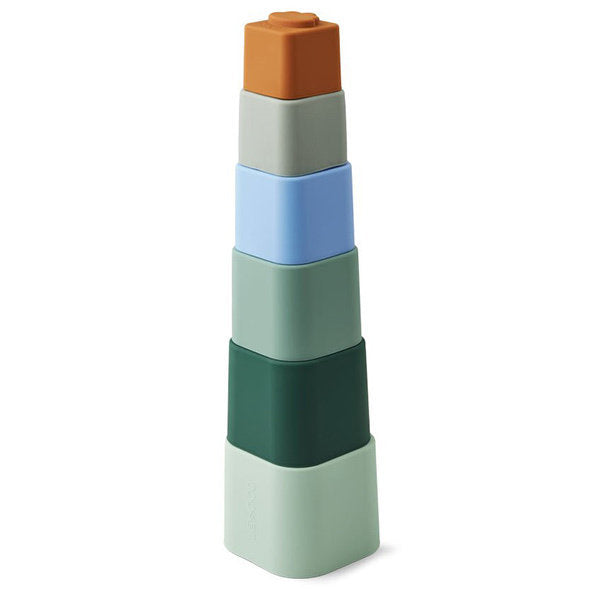 LIEWOOD - Torre impilabile Zuzu con motivi di animali in silicone set da 6 Dove Blue Mix