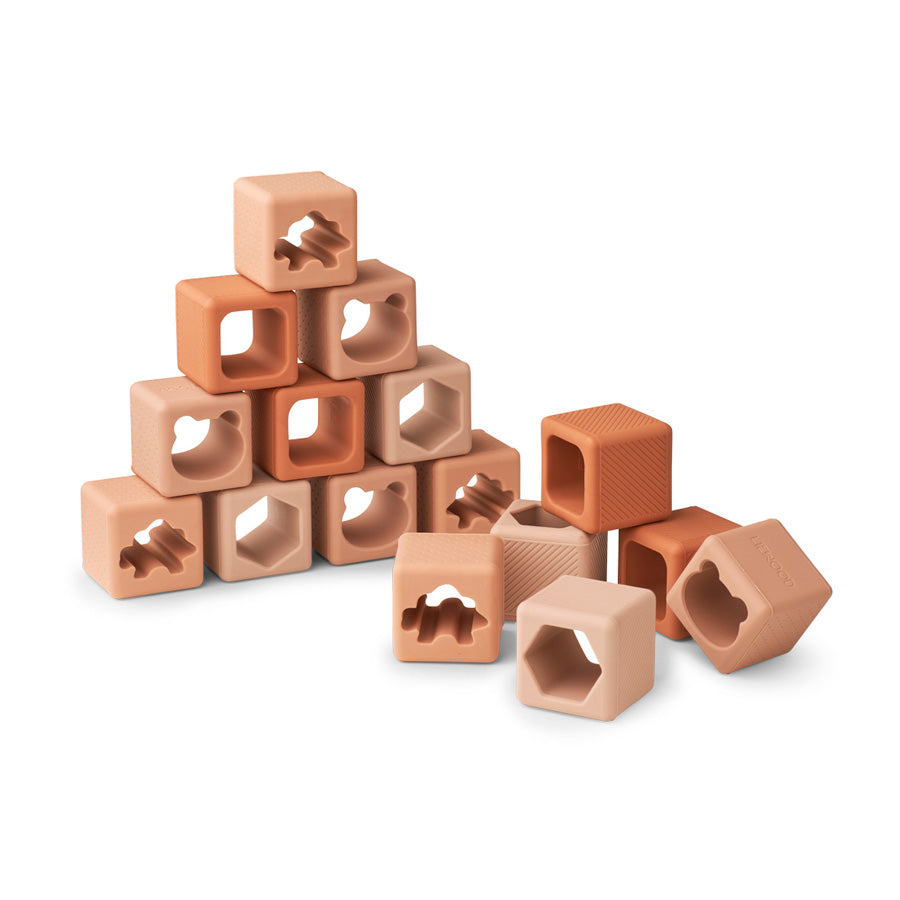 LIEWOOD - bloques de construcción Loren Tuscany Rose Multi Mix 16 piezas 100% silicona