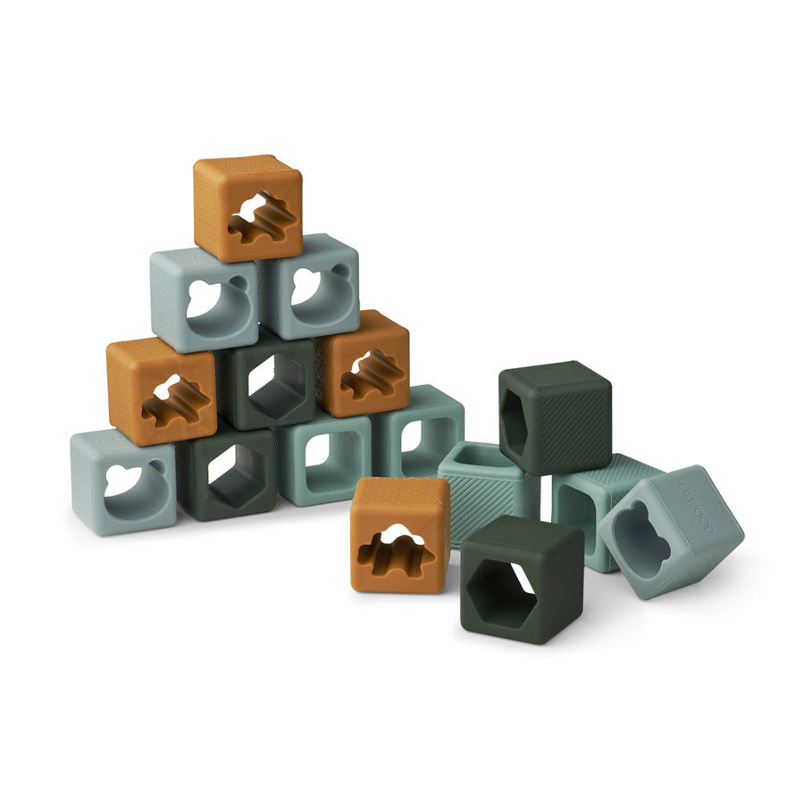 LIEWOOD - građevni blokovi Loren Tuscany Green Multi Mix 16 komada 100% silikon
