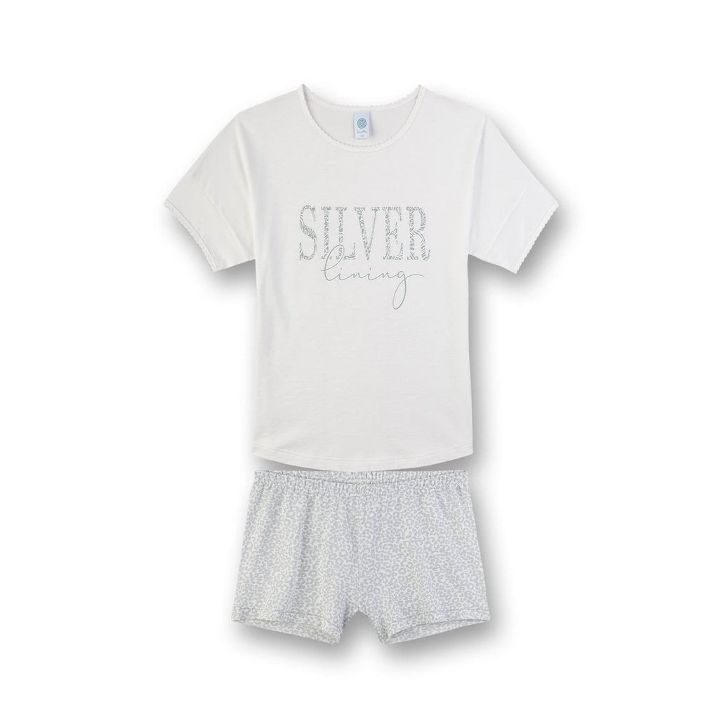 SANETTA - Kız Çocuk Kısa Pijama Tamamen Gri Kirli Beyaz