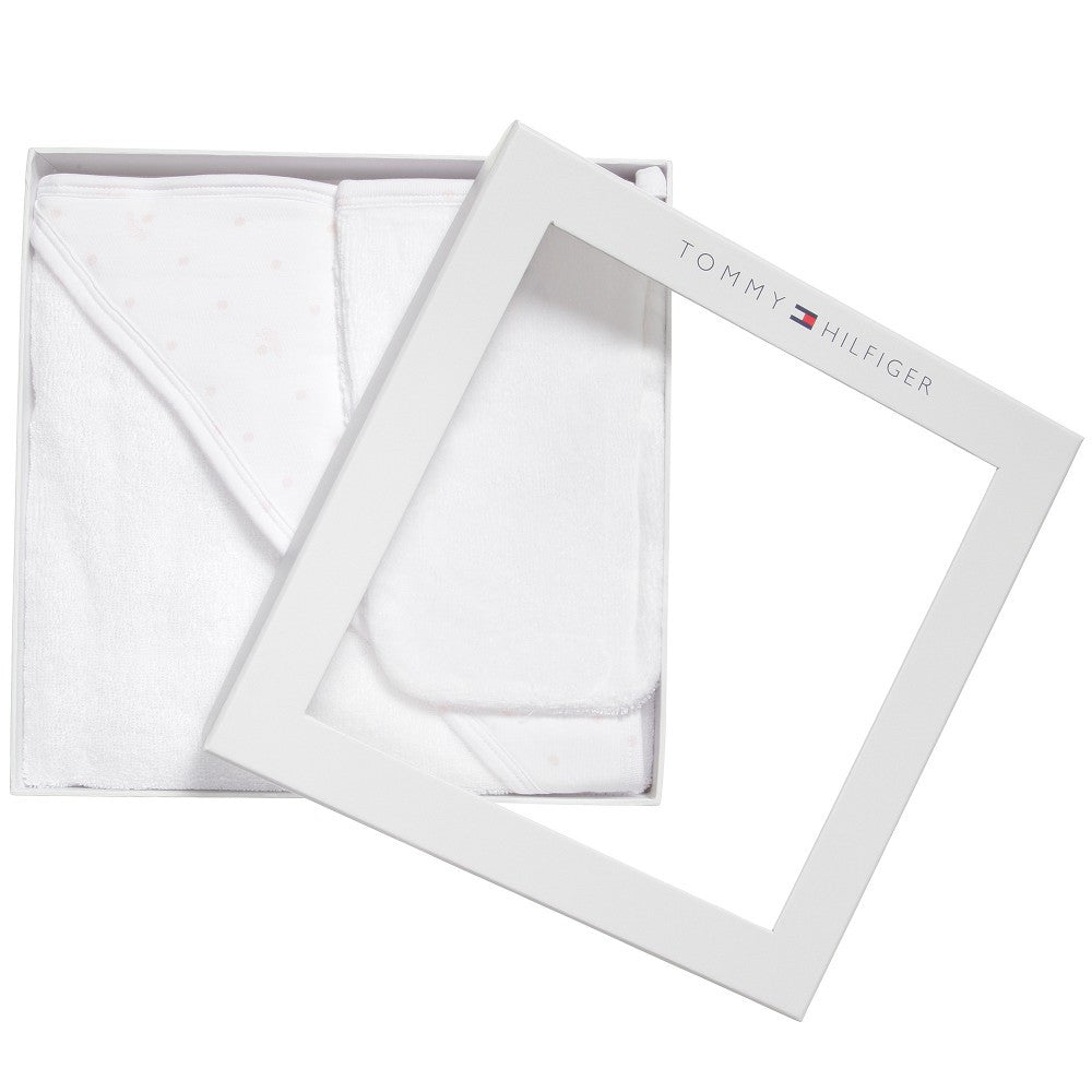Tommy Hilfiger - Set de serviettes de bain bébé étoiles avec gant de toilette - blanc/rose
