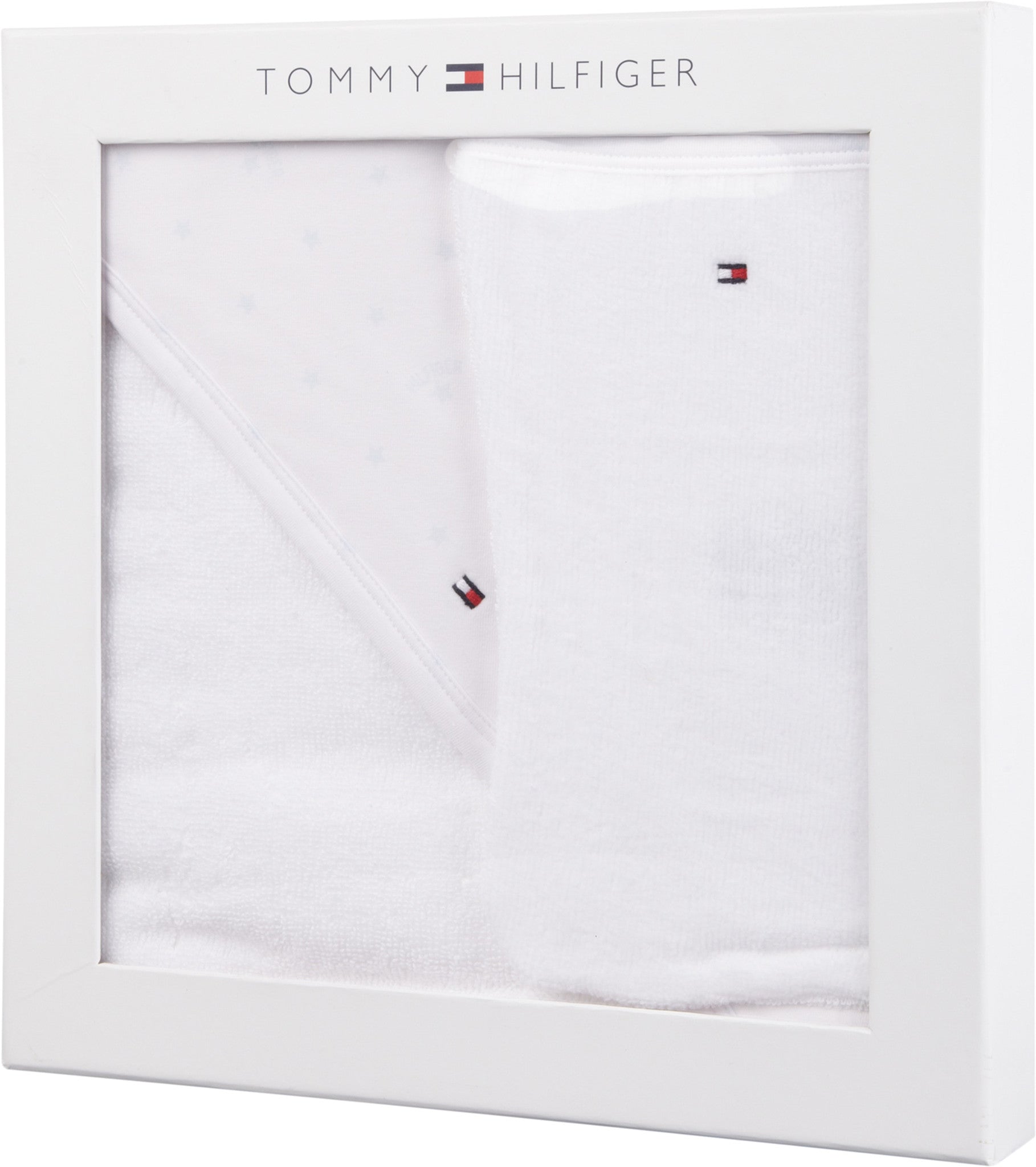 Tommy Hilfiger Baby Badetuch Set Sternchen mit Waschlappen weiss hellblau